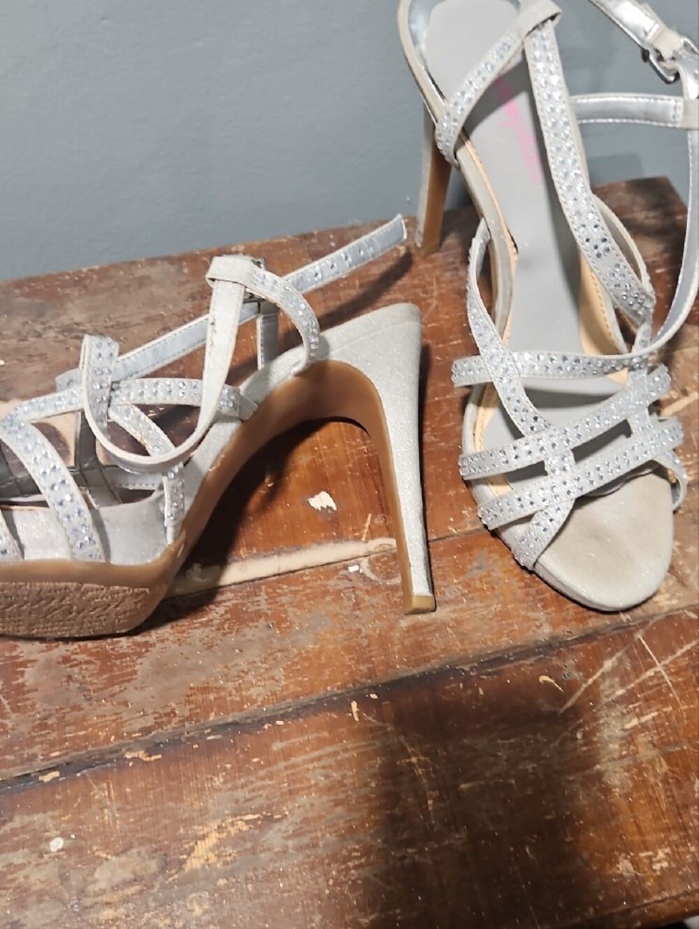 Gianni Bini Silver Rhinestone Strappy Heeled Sandals - Picture 4 of 16